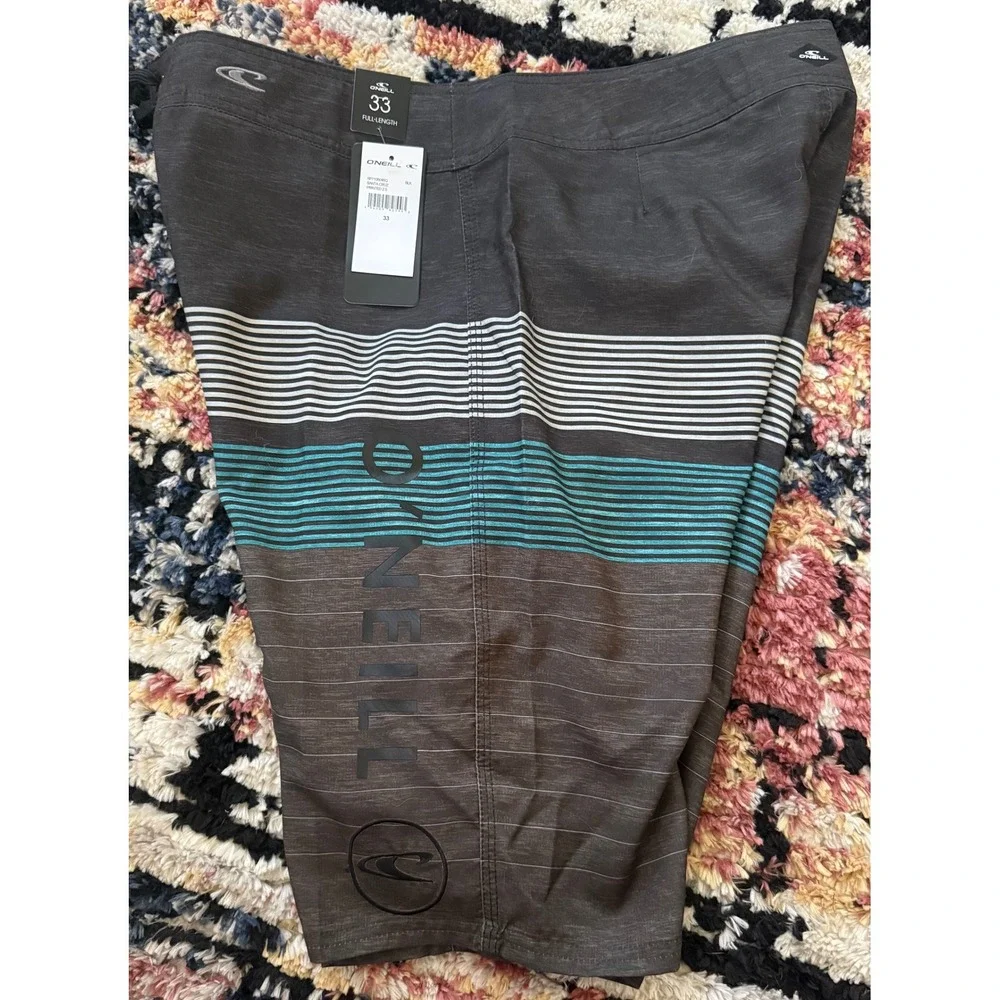 ONeill Santa Cruz Printed 2.0 Board Shorts Mens 33 Charcoal Teal Striped New